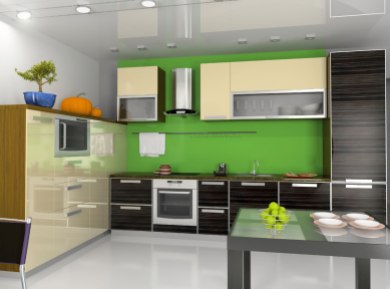 Modern kitchen with bold green accent